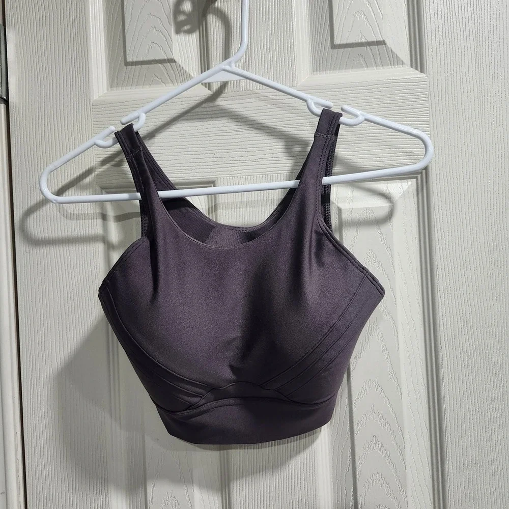 Under Armour Infinity Pintuck Mid Sports Bra‎ Gray Brown Women's Medium HeatGear